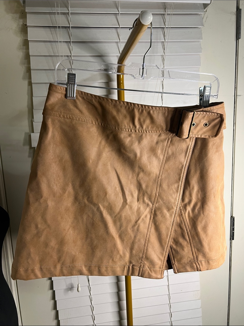 Free People Tan Faux Leather Mini Skirt with Belt